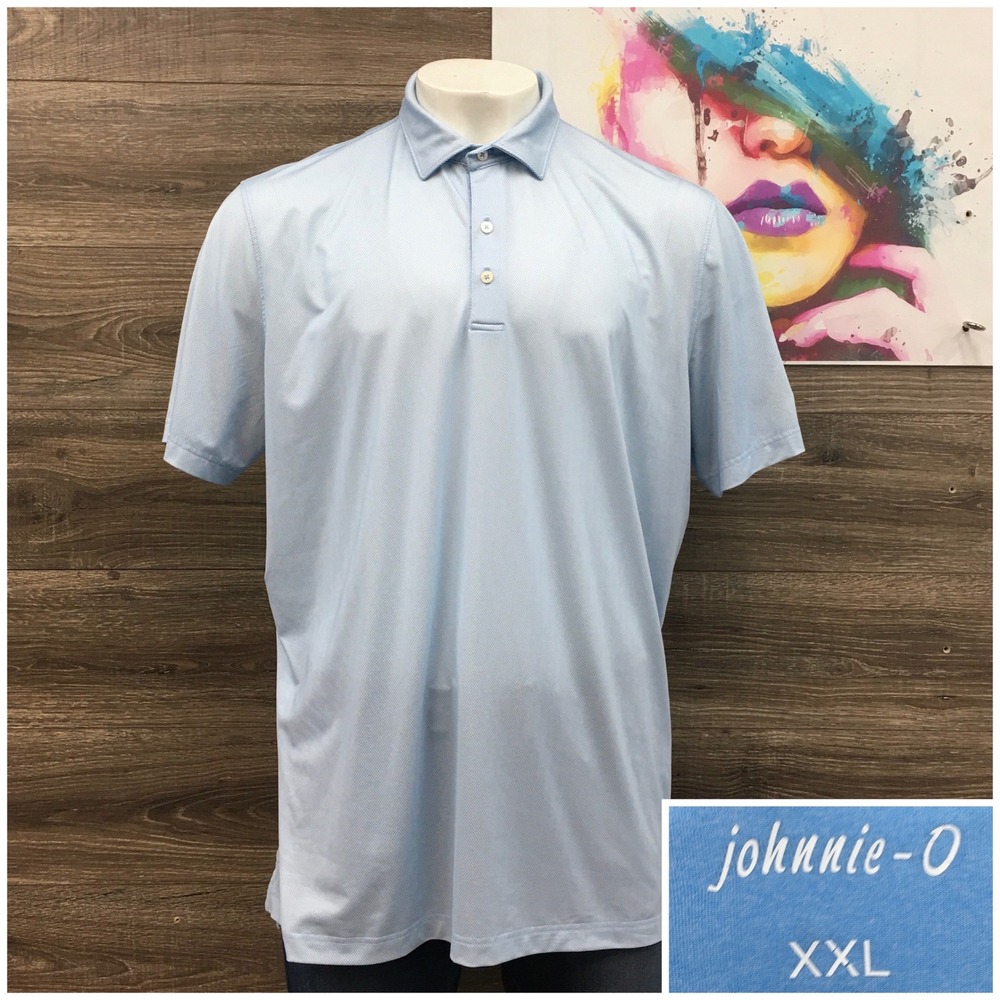 Johnnie-O Poe Performance‎ Golf Polo Shirt XXL Malibu Blue Caesars Logo